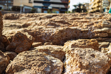 texture of stones close-up on the stones on the ground there is a place for writing