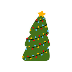 Christmas tree in a garland in a flat style. Vector illustration of a Christmas tree for a Merry Christmas and New Year card