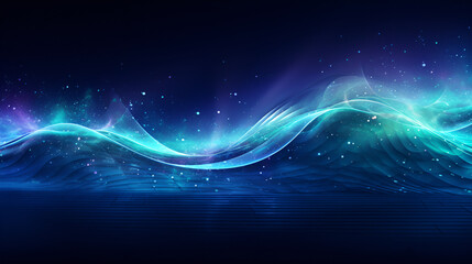 Web page with an abstract graphic in blue rhythm and wavy lines using digital technology generated background for PPT - obrazy, fototapety, plakaty