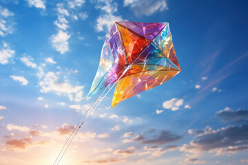 A set of colorful kite strings attached to a kite soaring in the sky, symbolizing freedom and the pursuit of dreams. Concept of aspiration and flight. Generative Ai.