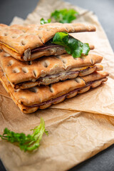 sandwich fast food ham cheese pork beef meat plate snack fresh eating cooking appetizer meal food snack on the table copy space food background rustic top view