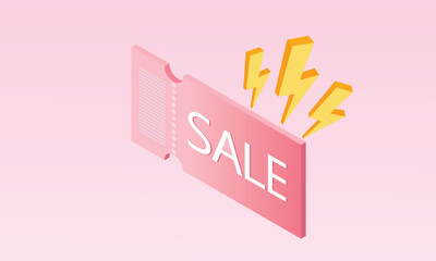 3d minimal thunderbolt icons with coupon for sales and shopping online, discount coupon of cash. flash lightning on time alert notice special offer promotion.on pastel background