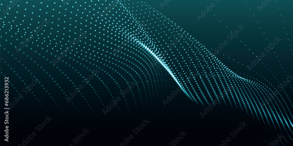 Poster abstract digital particle wave. futuristic dotted wave. big data digital code. technology or science