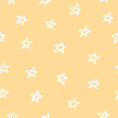Seamless pattern of hand drawn stars in childish style. Doodle star ornament. Vector illustration