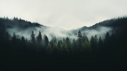 Foggy forest  - obrazy, fototapety, plakaty