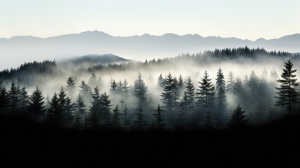 Obraz na płótnie Canvas Mountain landscape with fog and coniferous forest 