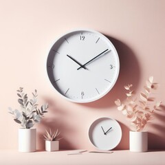 Fototapeta na wymiar black clock on the wall isolated pink