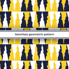 Geometric modern pattern seamless with elongated abstract triangular shapes in rows yellow dark blue white vector image