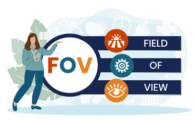 FOV, Field Of View. Concept with keyword and icons. Flat vector illustration. Isolated on white.