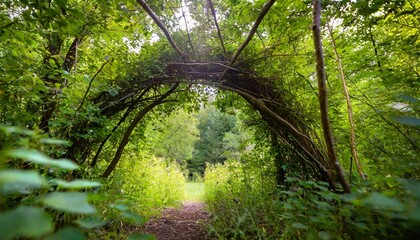 natural archway shaped by branches in the forest