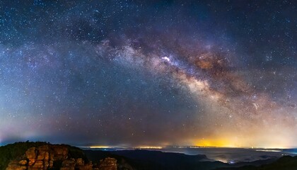 panorama view universe space shot of milky way galaxy with stars on a night sky background