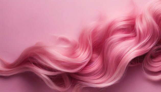 wavy texture of healthy colored curly pink hair on pink background baner ai generative