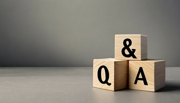 q and a concept q and a symbols on wooden cube block on a grey background illustration for frequently asked questions concepts in websites social networks business issues recommendation concept