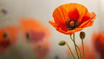 red poppy flower on a white - Powered by Adobe