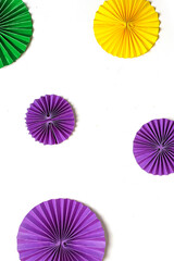 Mardi gras.Holidays mardi gras masquarade, venetian mask fan over purple background. view above,mardi gras background copy space Happy Mardi Gras . Fat Tuesday carnival texture golden,green purple