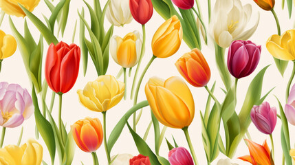 Beautiful illustration of tulips. Flowers pattern. Colorful tulips

