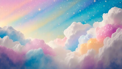 unicorn galaxy pattern pastel cloud and sky with glitter cute bright paint like candy background...