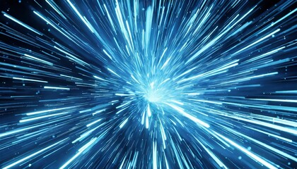 abstract of warp or hyperspace motion in blue star trail exploding and expanding movement 3d illustration - obrazy, fototapety, plakaty