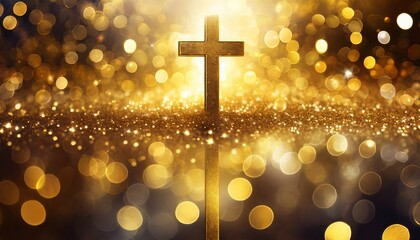 beautiful gold bokeh background with a christian cross