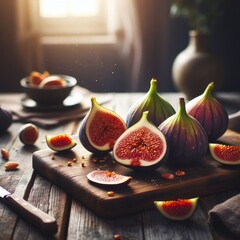 fresh figs on a wooden table