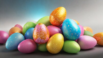 Fototapeta na wymiar pile of birght and colorful easter eggs 3d render