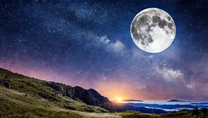 Behang Volle maan full moon in night starry sky