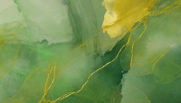 abstract watercolor paint background illustration web design soft green pastel color waves and gold lines with liquid fluid marbled paper texture banner texture generative ai