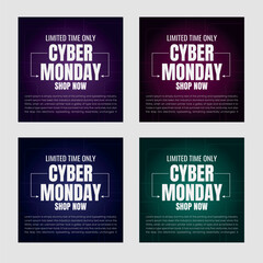 Set of editable square banner template. Social media post template cyber monday sale. Usable for social media post , banners and web internet ads. Flat vector design