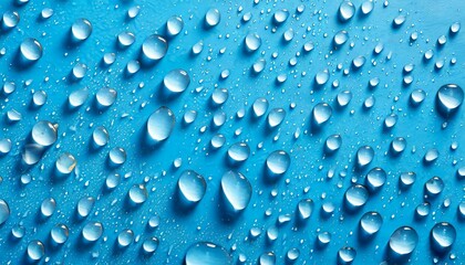 water drops on blue background top view - obrazy, fototapety, plakaty
