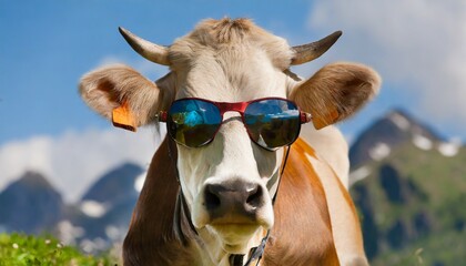 portrait of a cow with sunglasses generative ai