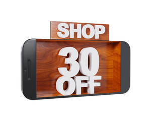 Online Mobile Shopping 30 Percent Discount 3d illustration