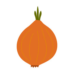 Onion colored hand drawn isolated icon, Scalable print ready vector illustration in trendy flat style design.