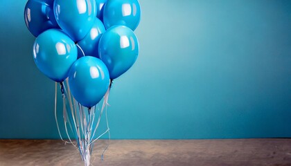 blue helium balloons on blue background with copy space room decoration for a birthday party concept of happiness and celebration bunch of big blue balloons for wedding anniversary ai generated - Powered by Adobe