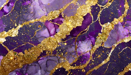 luxury purple and gold stone marble texture alcohol ink technique abstract background modern paint...