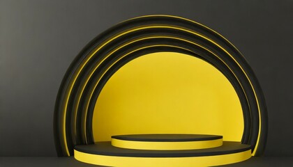 abstract black semicircle yellow background 3d rendering