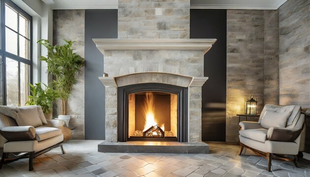 fireplace modern classic and stone style beautiful lit fireplaces surrounded by modern tile on background
