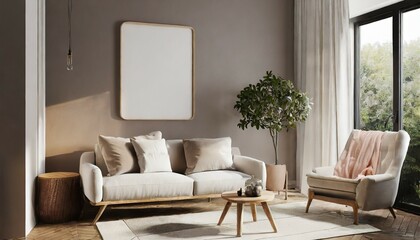 home mockup contemporary minimalist living room interior 3d render