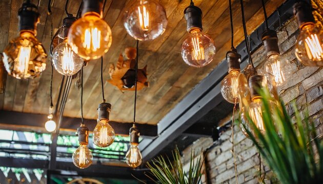 stylish light bulbs in the cafe