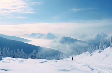 Fototapeta premium a snow covered scene with snow falling around