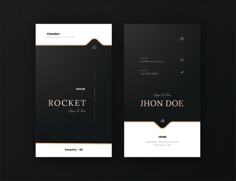 Vector elegant, luxury vertical business card editable template, professional black white and gold card name  