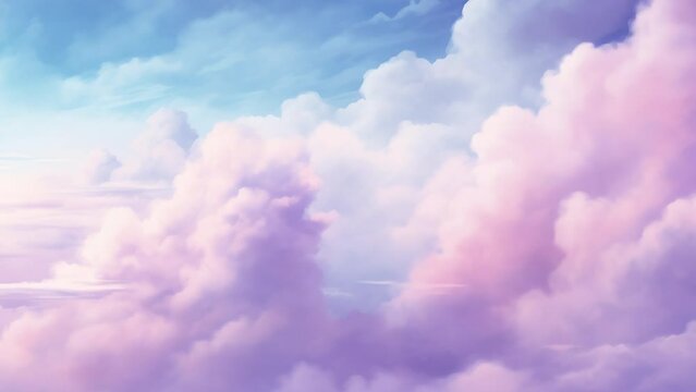 Watercolor cloudy sky animation with pan effect. Generative AI. High quality 4k footage.
