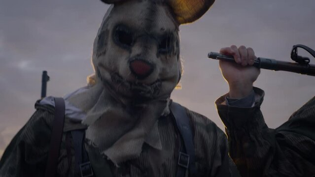 Soldier in a scary mask
