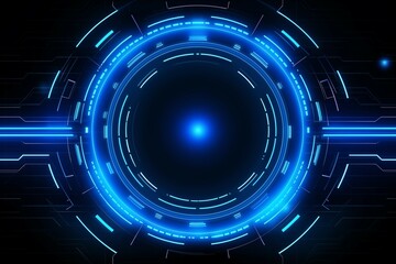 A glowing blue circle on technology background with HUD