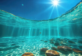 Fototapeta na wymiar 3d rendering, abstract blue background. Clear water inside the swimming pool. Generative Ai