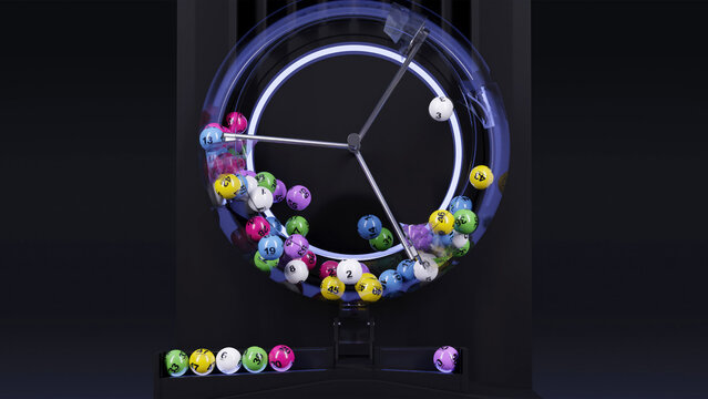 Lottery Drawing Machine on Black plain background. Colorful Lotto balls. 3d rendering