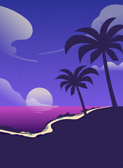 Fototapeta na wymiar gradient beach sunset background with palm trees