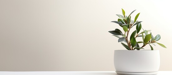 White clay pot with a fat plant empty space for text