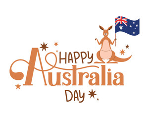 australia day lettering with kangaroo and flag