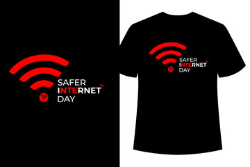 Safer Internet Day. Cyber security concept vector template for Black T Shirt Design