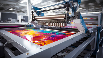 Printing machine in a modern printing factory. 3d rendering. Generative AI technology.